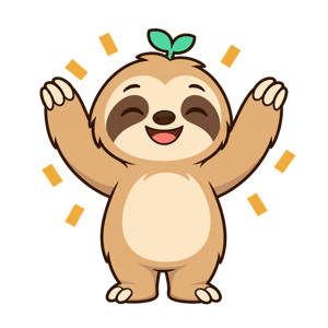 Lento the sloth celebrating with confetti.