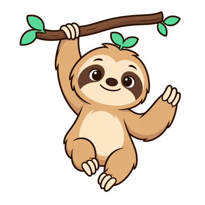 Lento hanging from a branch, waving hello.